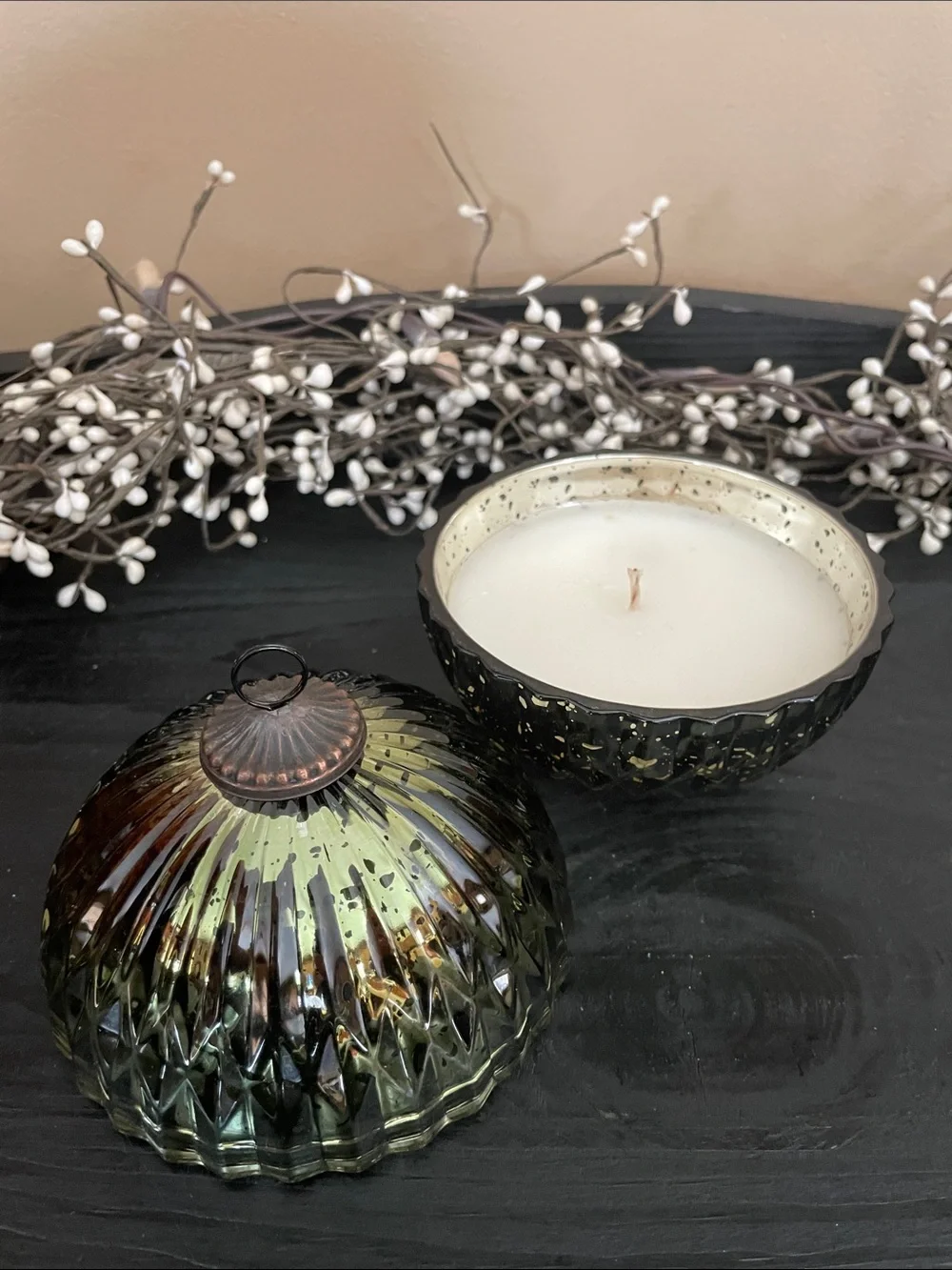 Illume Luxury Balsam Cedar Soy Candle in Green Mercury Glass Ornament Shape